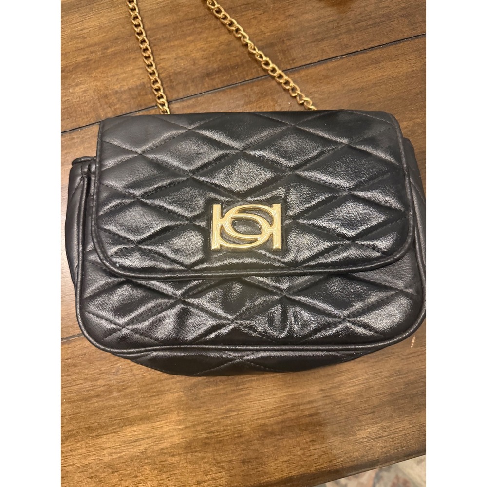 Bebe Black Quilted Crossbody Bag Gold‎ Chain Logo Hardware Evening Vanity Box